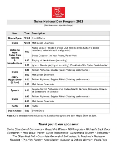 Preview of Swiss National Day program